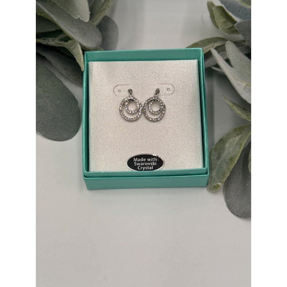 Swarovski Silver Tone Pierced Earrings NIB Swarovski Crystal Circles